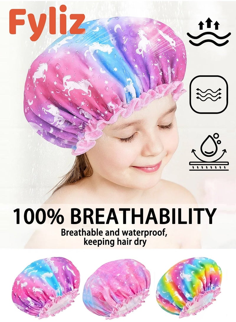 Fyliz Little Boys and Girls Shower Cap - Cute Rainbow Long Hair Children's Adjustable Waterproof Toddler Head Cap For Kids While Taking Shower - Image 2